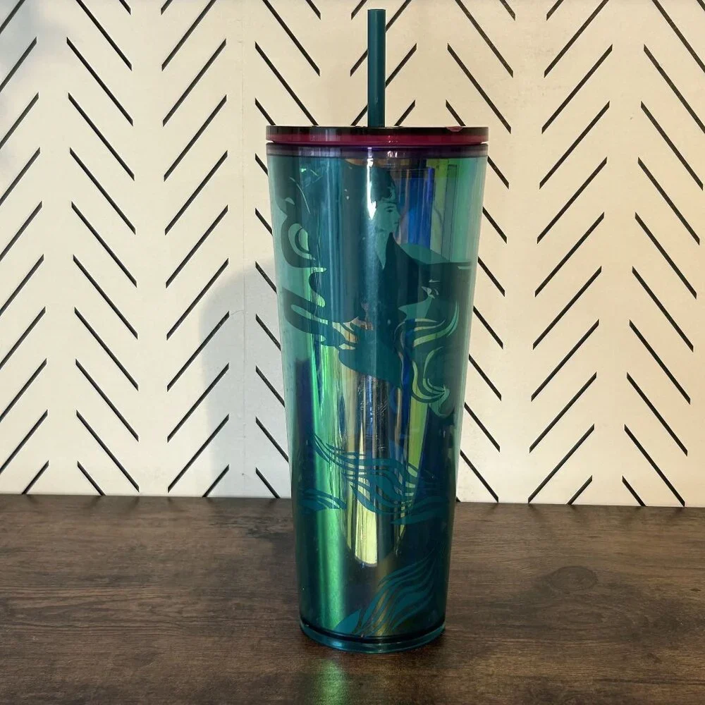 Starbucks 2023 Holographic Teal Glacier Oil Slick Siren Mermaid Cup Cold Tumbler